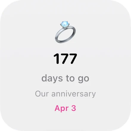 Countdown widget: Our anniversary in 177 days, Apr 3