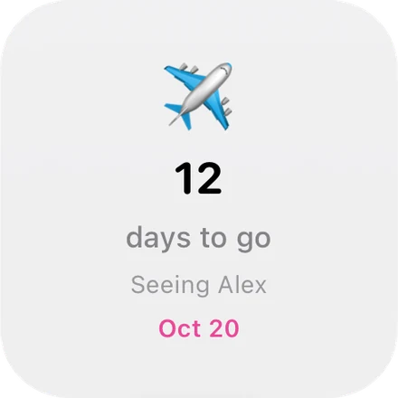 Countdown widget: Seeing Alex in 12 days, Oct 20