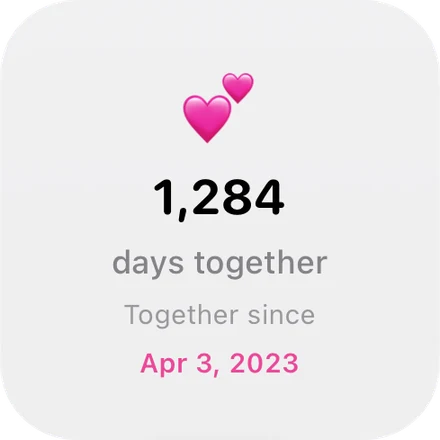 Together widget: 1,284 days together since Apr 3, 2023